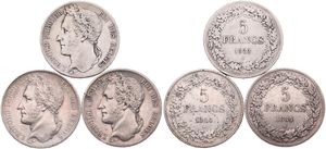 Belgium, Kingdom, Leopold I, Good lot with 3 different 5 Francs silver coins in various grades including better items...