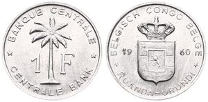 Ruanda-Urundi, Province, Baudouin I, 1 Franc Aluminum 1960, Oil palm divides denomination, KM 4, A.UNC