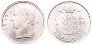 Belgium, Kingdom, Baudouin I, 1 Franc Copper-Nickel 1965FL, Head of Ceres left, Morin 621, UNC !